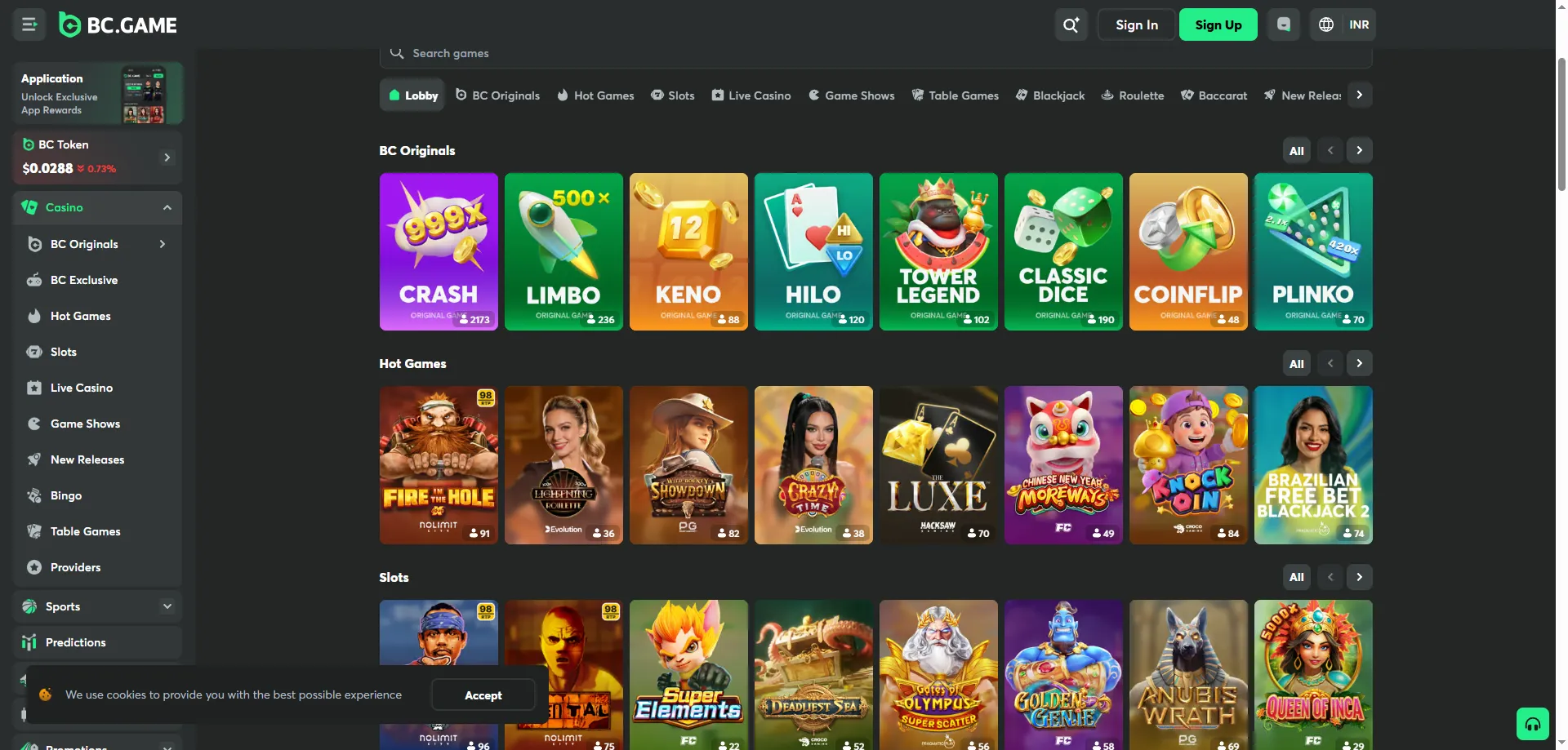 BC Game Casino featured slots lobby — top titles in 2026
